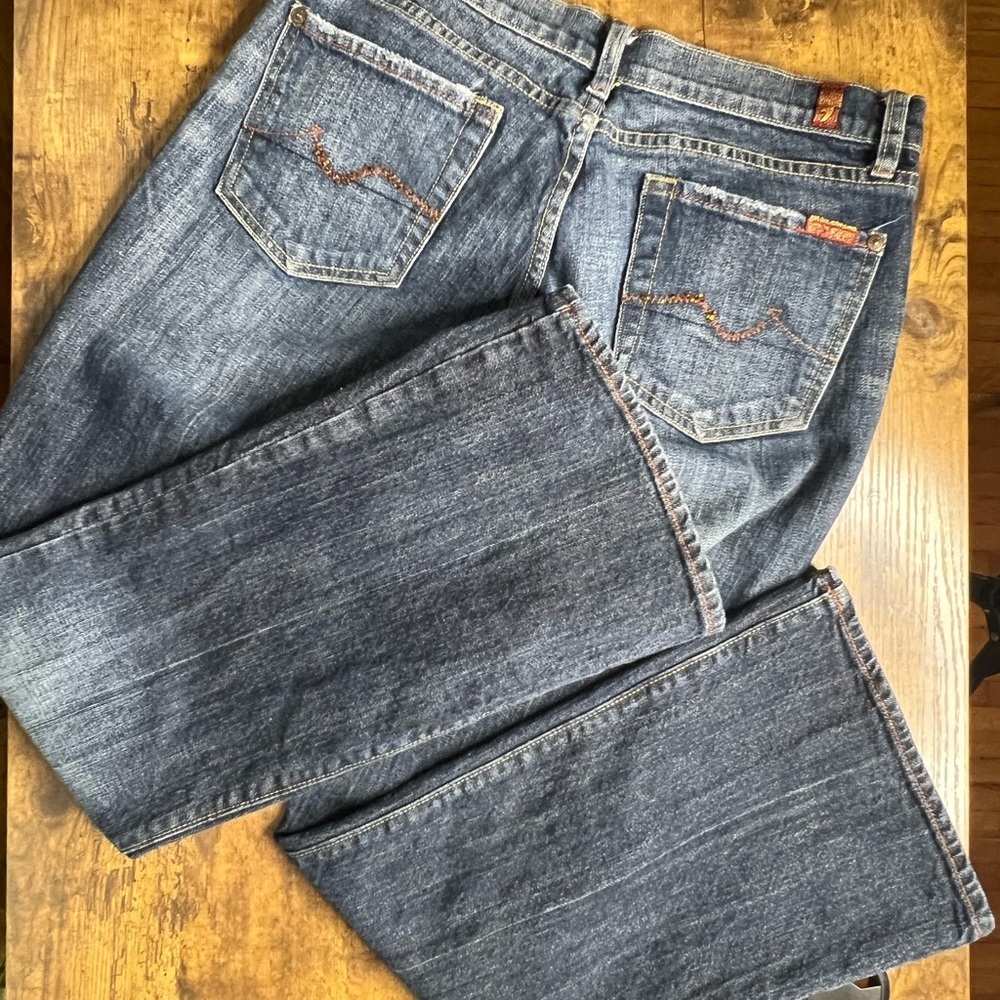 Seven, For All Mankind, SZ 30, blue jeans with amber jeweled signature pockets. - Picture 5 of 11